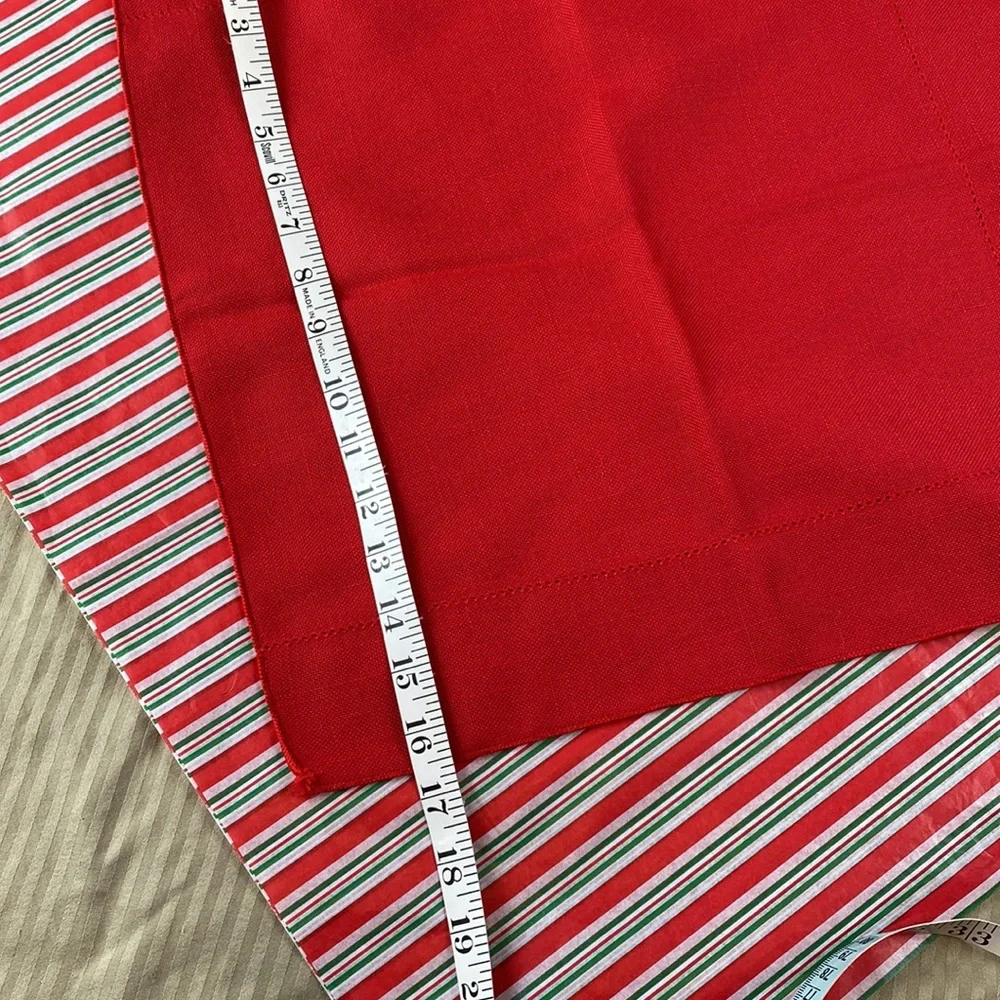 60s vintage red linen cocktail or dinner napkins with hemstitch edge set of 4